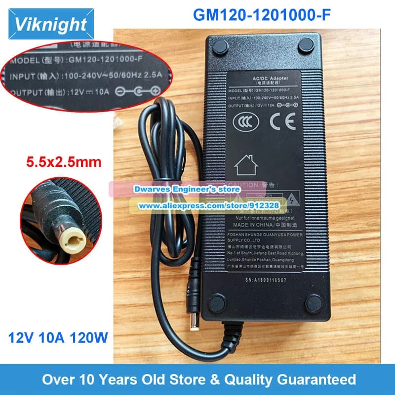 GM120-1201000-F AC Adapter 12V 10A 120W Laptop Charger A1809118567 Power Supply 5.5x2.5mm