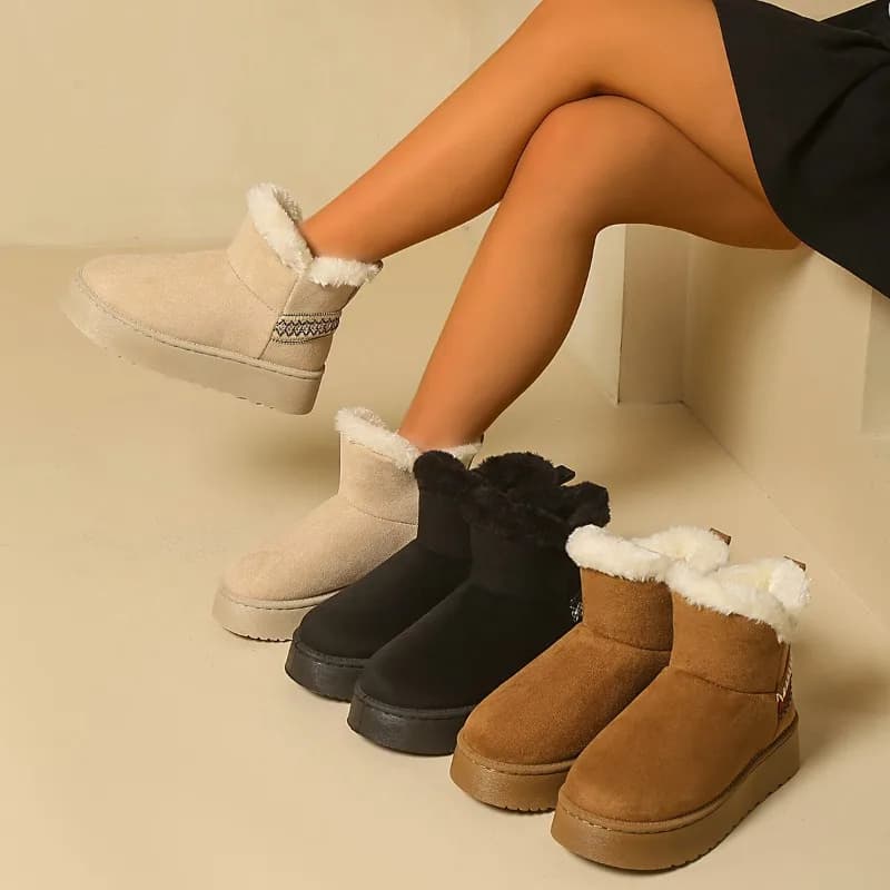 New winter women's suede snow boots with thick soles anti slip and warm cotton shoes ethnic style short tube women's boots