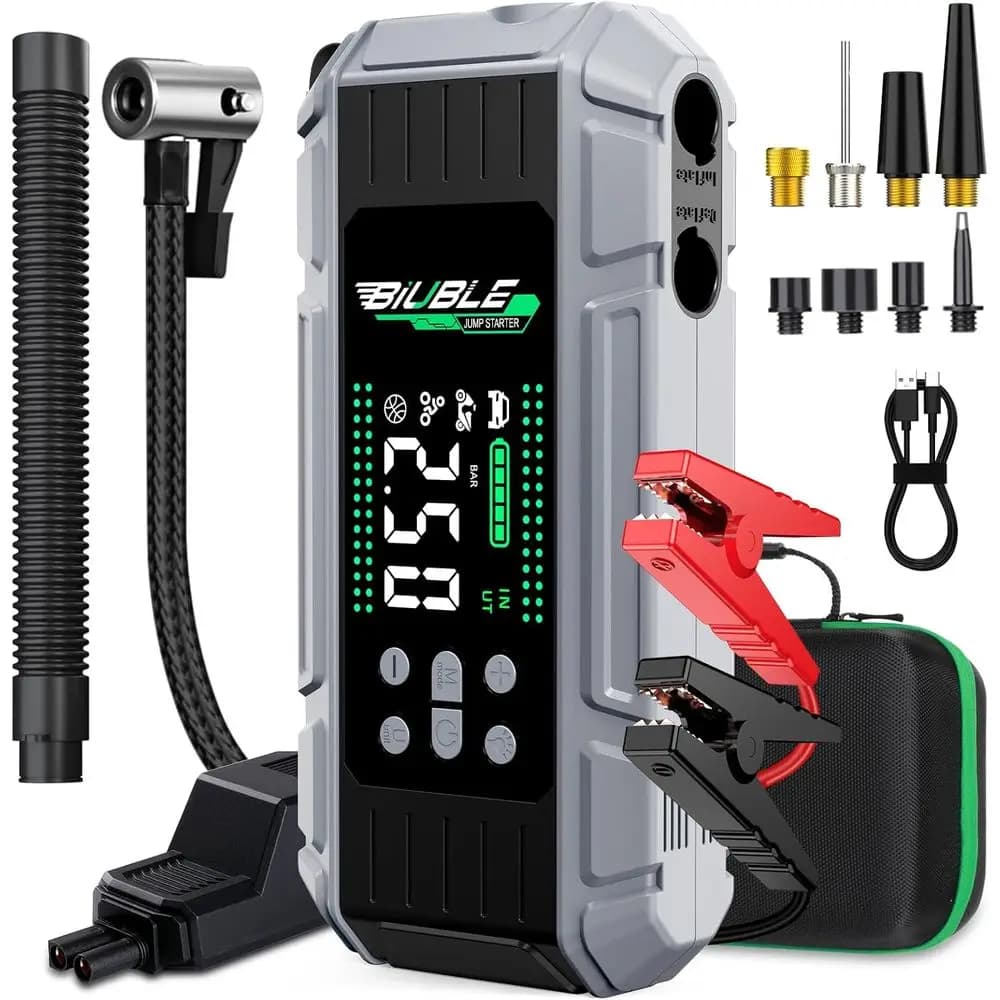 Avviatore di Emergenza Portatile 65W con Compressore d'Aria, 24800mAh 150PSI per Auto a Benzina, Luce LED Inclusa