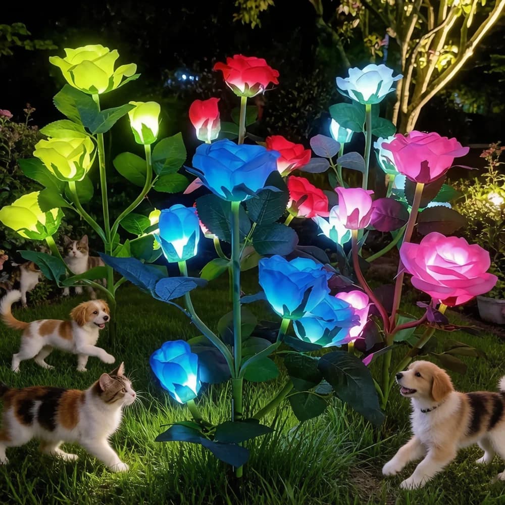 Lampada Solare da Giardino a 5 Teste LED, Luce Notturna a Forma di Rosa, Decorazione per Matrimoni, Feste, Vacanze e Casa