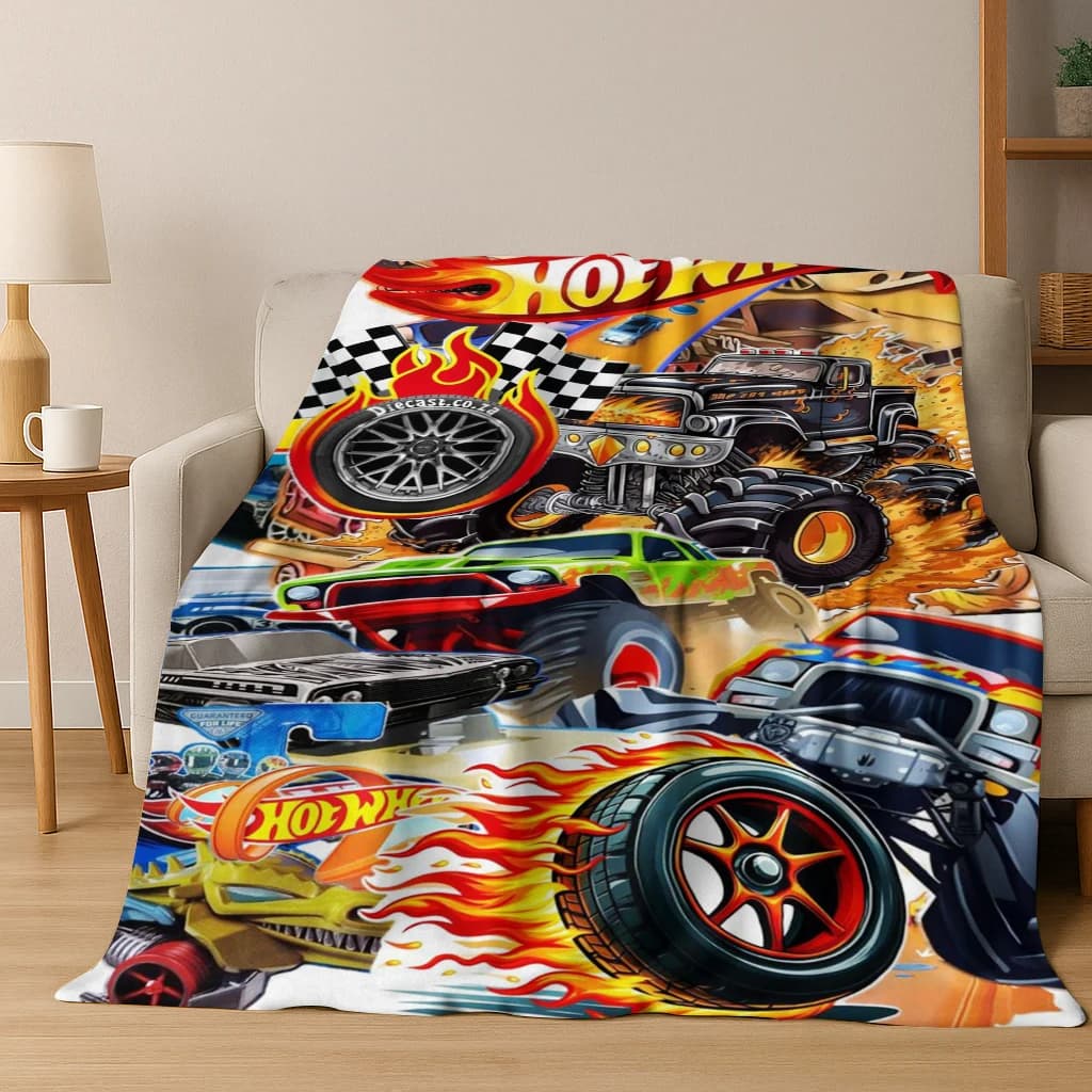 Coperta in flanella artistica per auto da corsa giocattolo Hot Wheels, coperta morbida e accogliente per la casa, camera da letto, divano letto, copertura da picnic, regalo per bambini