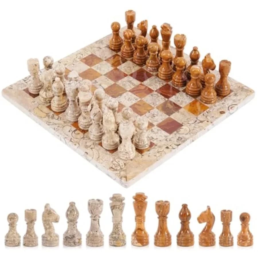 Set di scacchi in marmo per adulti, corallo e rosso, scacchiera e pezzi di lusso fatti a mano, scacchi da tavolo moderni, 12 pollici