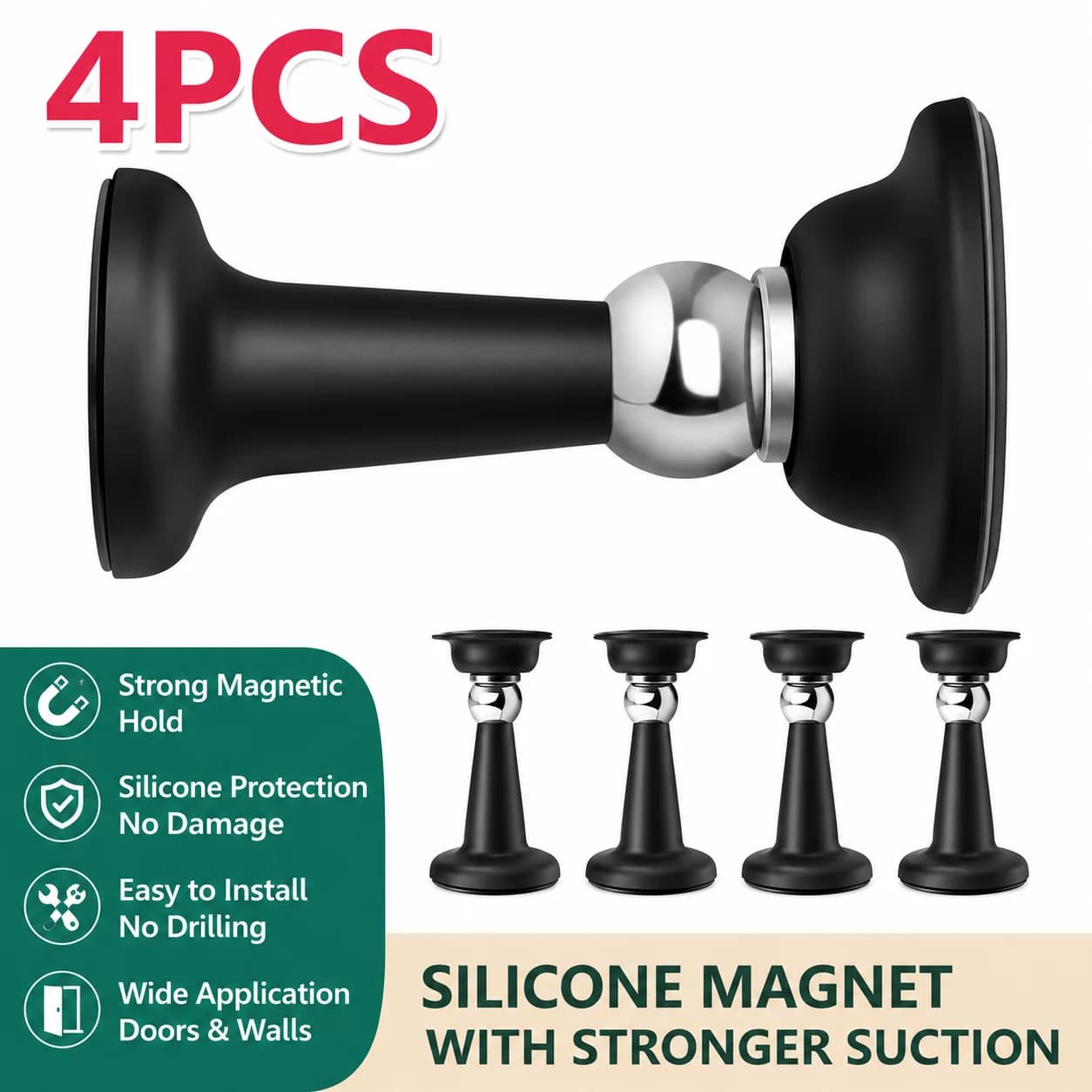 4/1PCS No-Drill Door Stopper For Room Door Fixed Wall Protection Anti-collision Household Silicone Strong Suction Floor Stopper