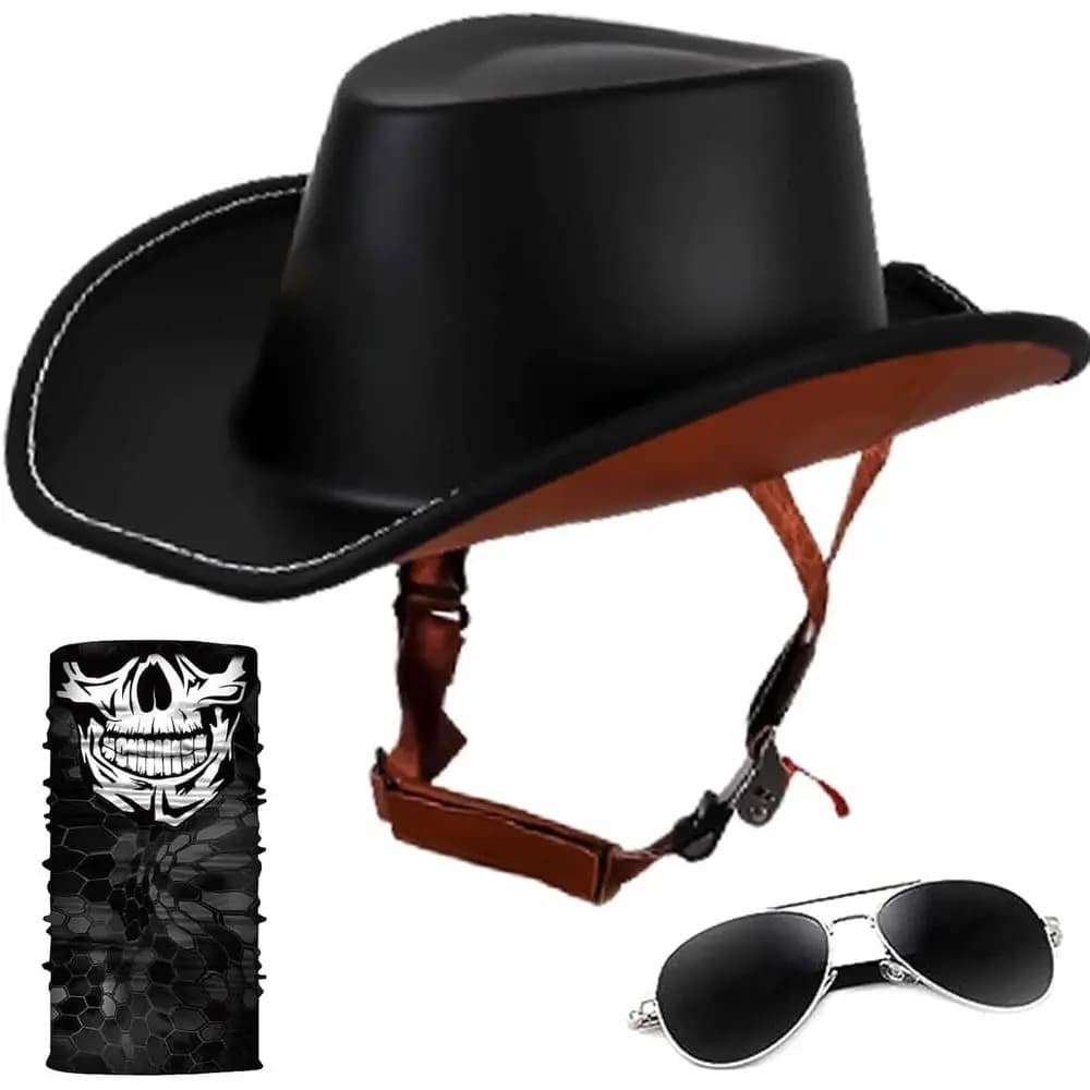 Vintage-Style Motorcycle Half Helmet with Western Cowboy Design, DOT Certified, Unisex for Adults, Quick Release Buckle, Removab