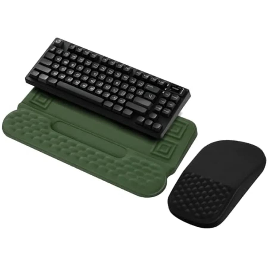 Set Ergonomico di Tappetino per Mouse e Poggiapolsi per Tastiera con Morbida Schiuma Memory per Alleviare il Dolore, Base Antiscivolo Nera, Ideale per Ufficio e Scuola