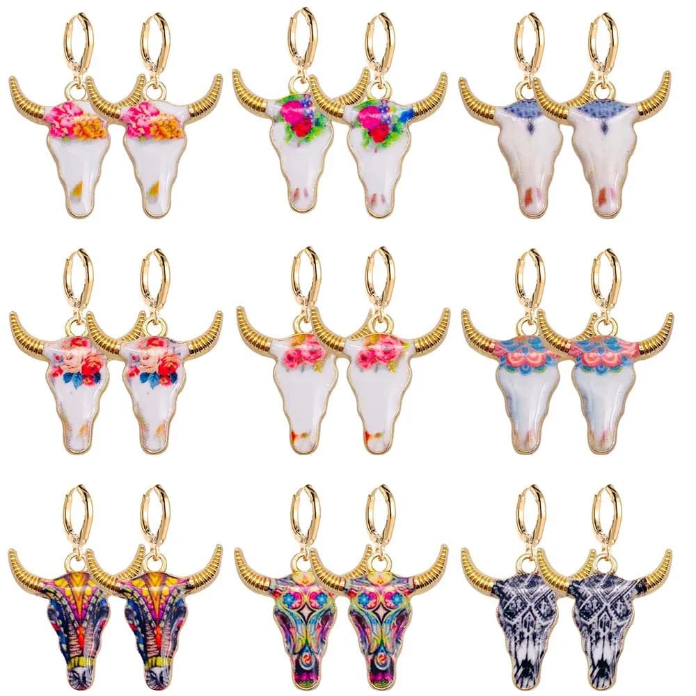 Colorful Enamel Bull's Head Earrings New Western Denim Collection Alloy Pendants Earrings Jewelry