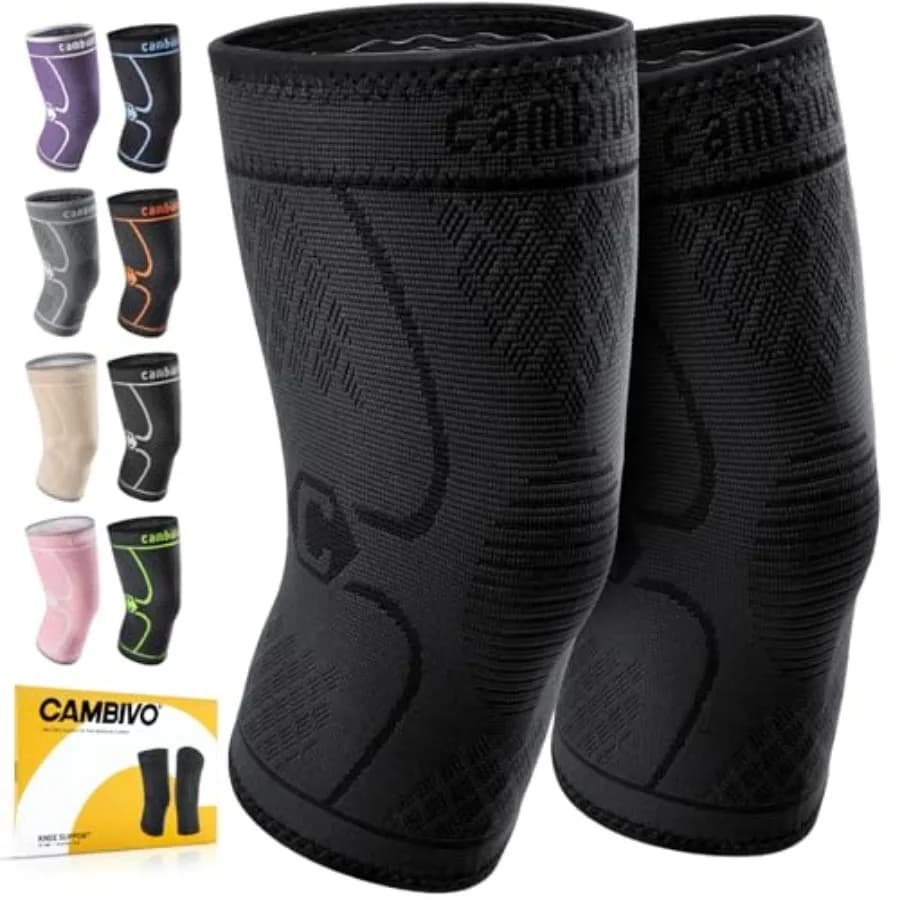 CAMBIVO 2 Pack Knee Braces for Women and Men, Knee Compression Sleeves for Knee Pain Relief, Knee Support with n-Slip Silicone,