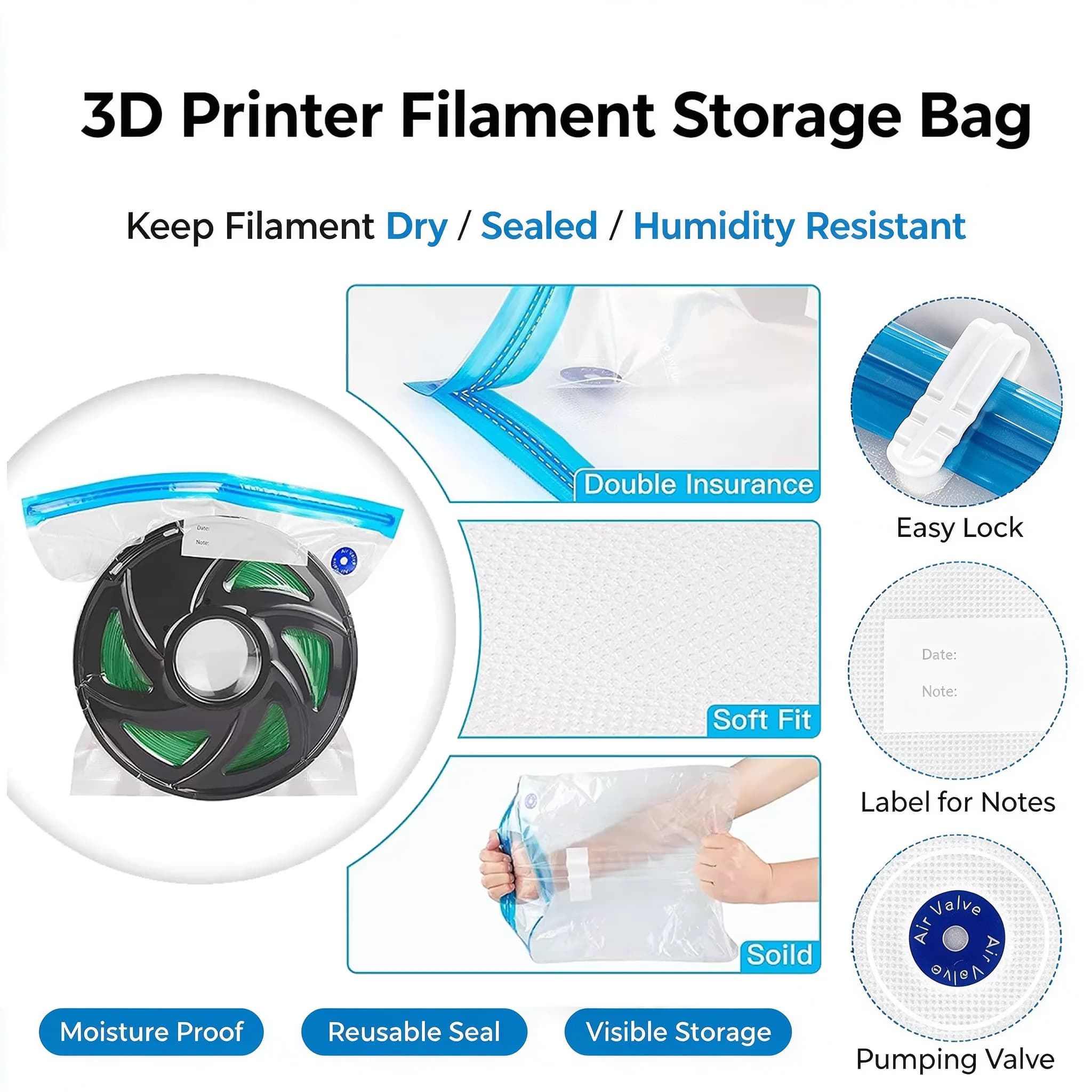 Filament Storage Vacuum Bag 3D Printer PLA/ABS/PETG Filament Dryer Safekeeping Humidity Resistant For 3D Printer Parts