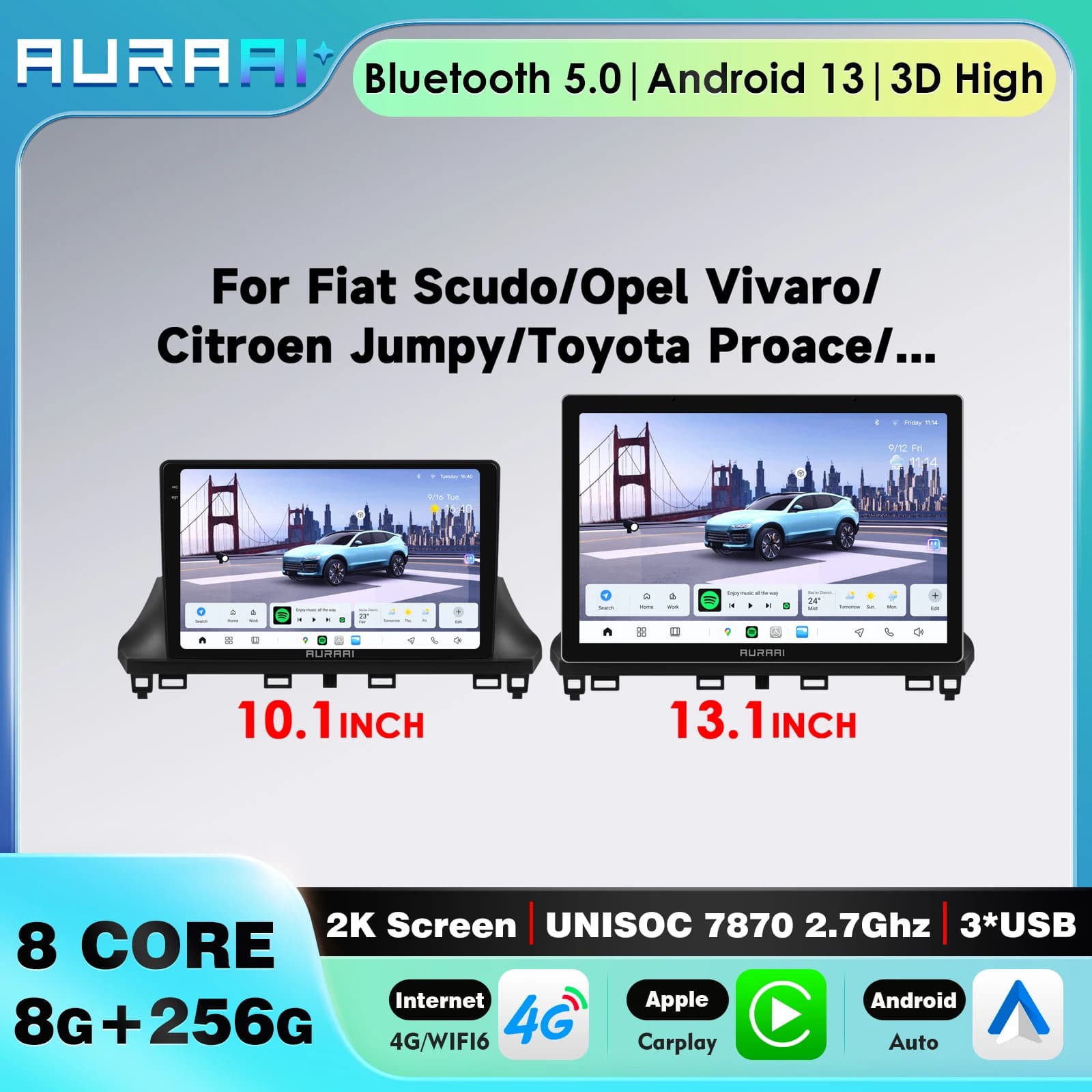 Autoradio Android Auto Carplay da 13.1 pollici per Fiat Scudo/ Opel Vivaro/ Citroen Jumpy/ Toyota Proace/ Peugeot Traveller/ Expert 2024-2026