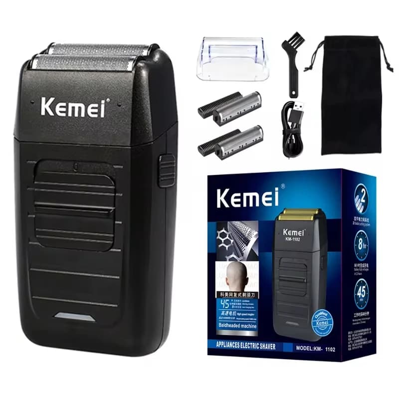Rasoio Elettrico Ricaricabile Kemei per Uomo, Lama Doppia Oscillante, Rasoio per Barba e Viso, Multifunzione, Potente Trimmer KM-1102