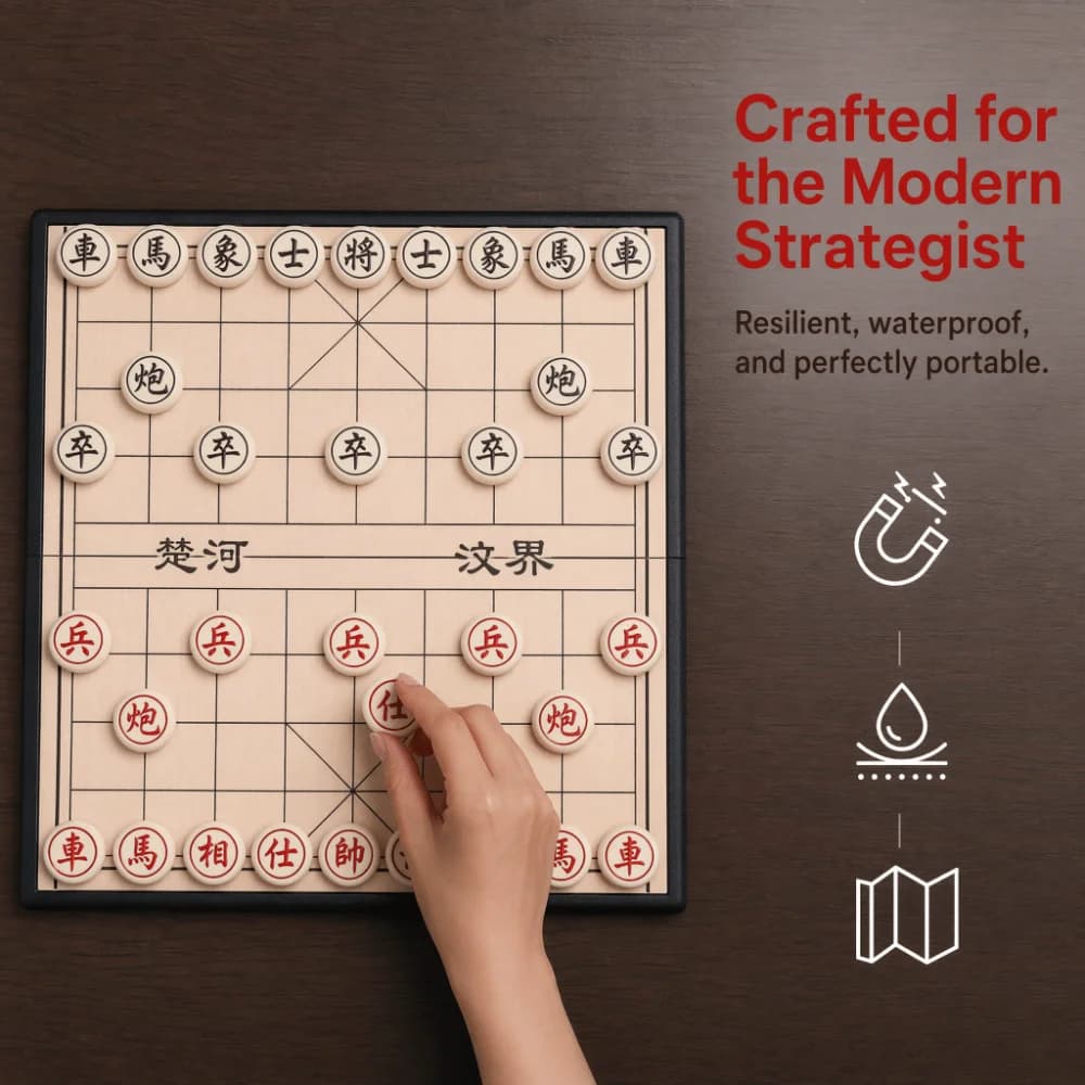 Portable Foldable Xiangqi Strategy Learning Chess Puzzle Game Educational Chinese Chess Set Office