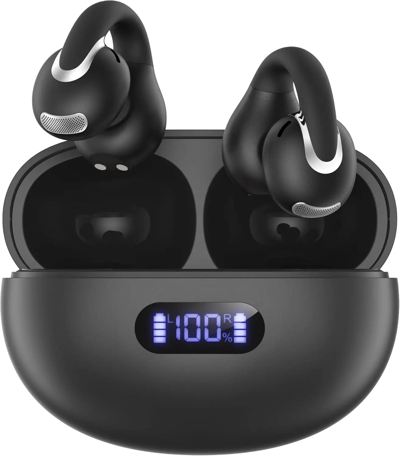 Auricolari Wireless Open Ear Clip Bluetooth 5.4, Cuffie Sportive Leggere con Microfono, 24 Ore di Riproduzione, Nere