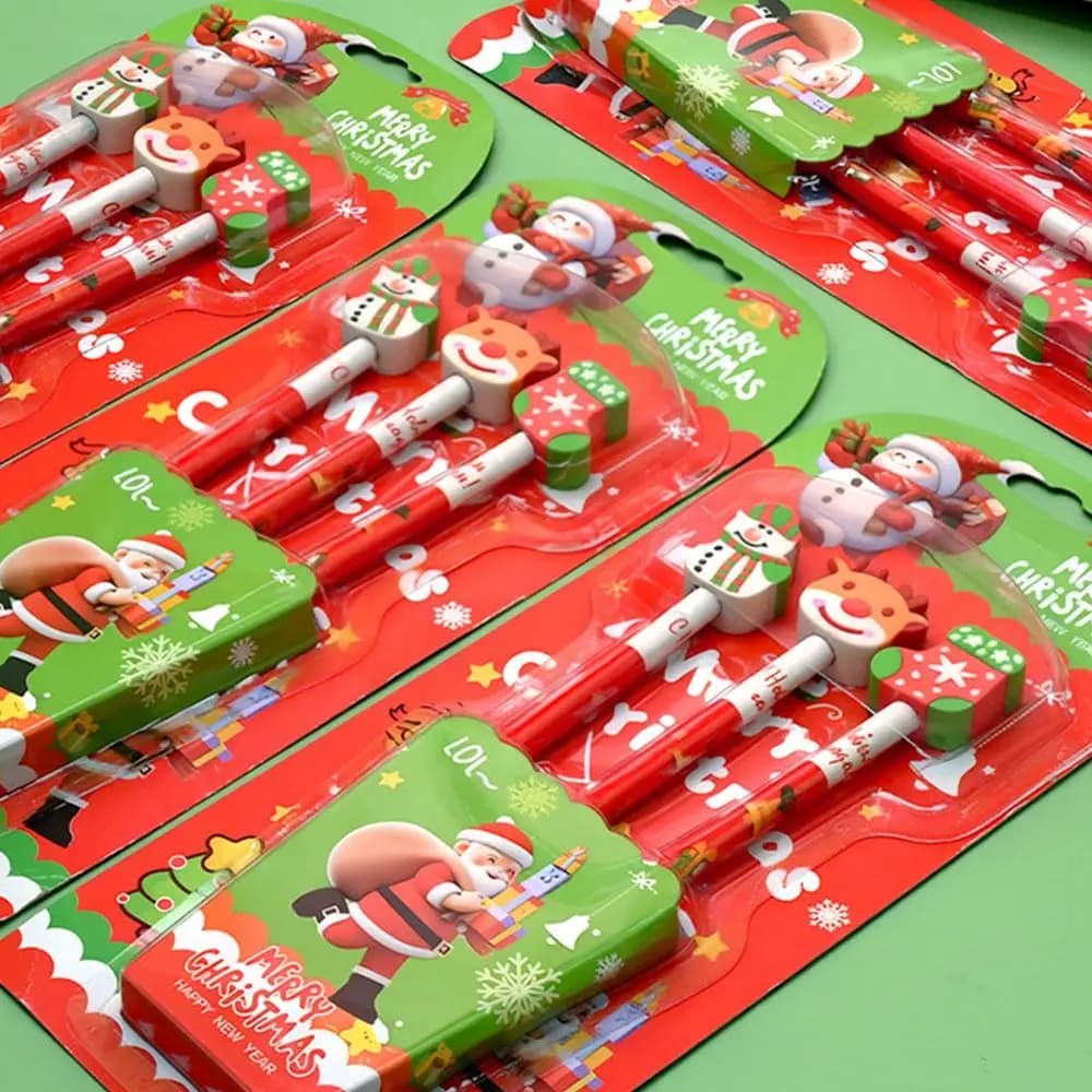 Cute Cartoon Christmas Stationery Set Christmas Stockings Eraser Xmas Pencil Stationery Set Prize
