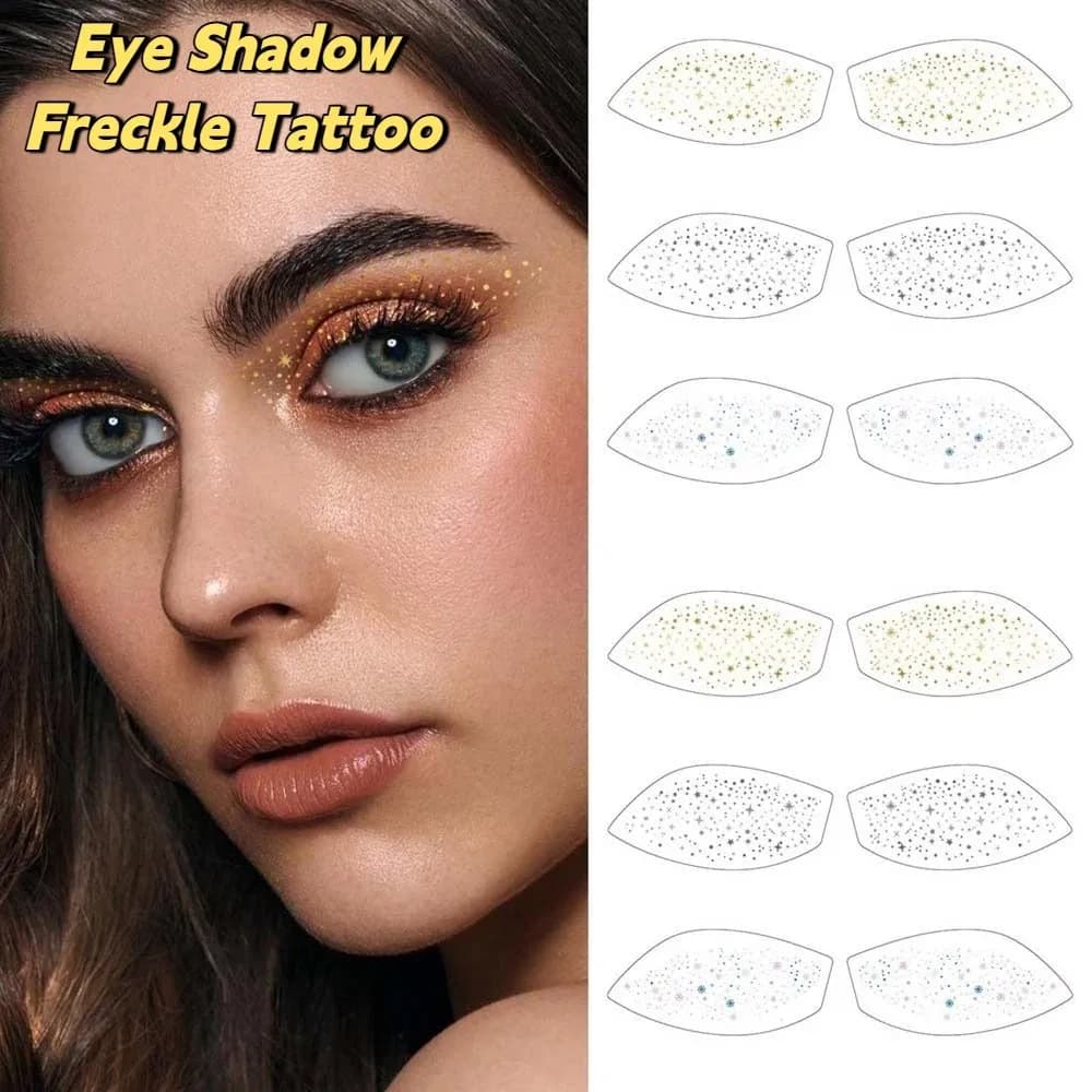 Temporary Tattoo Face Fa-da-te Bronzato Effect, Sparkling Points to Star, Umbrella, Tattoo Lentiggine, Makeup Sticker Viso Effect Pratico
