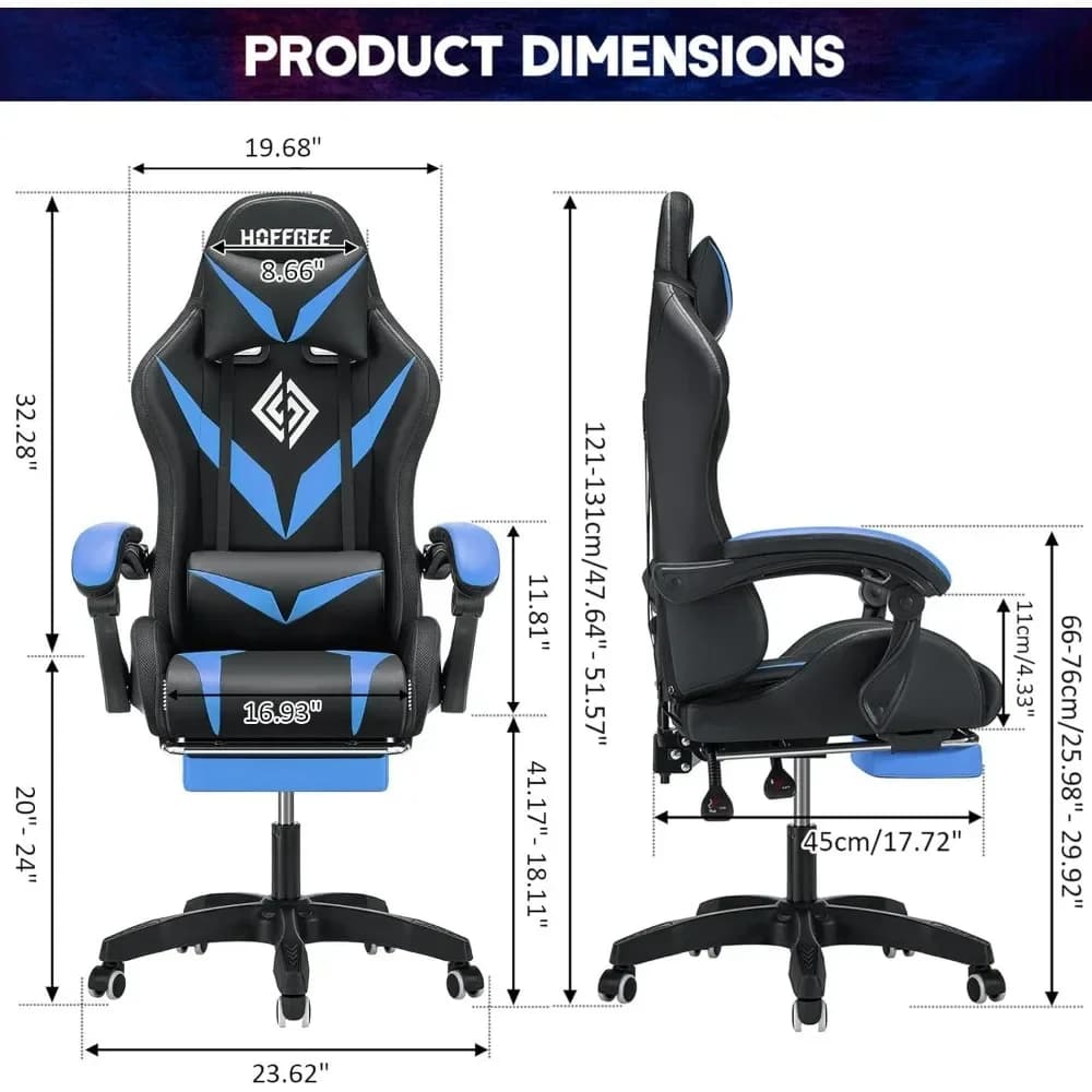 t Sedia da gioco con massaggio e luci a LED Sedie ergonomiche per videogiochi con poggiapiedi Sedia per computer reclinabile con schienale alto