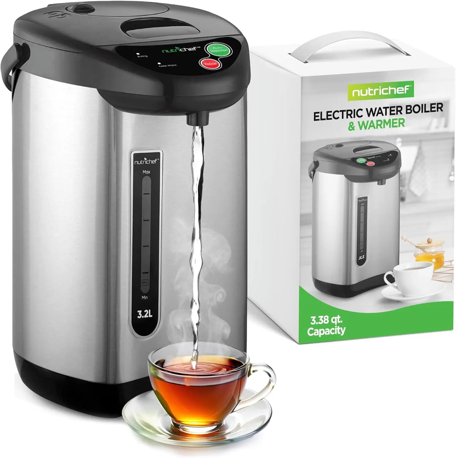 3.38 QT Insulated Hot Water Dispenser With Automatic/Manual Dispenser, Safety Block and Electric Kettle