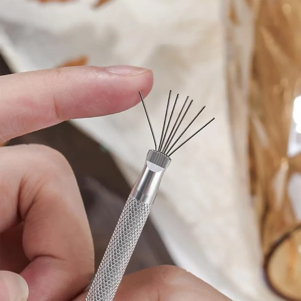 Stainless Steel 7-Pin Nail Liner Ultra-Thin Line 3D Tip Stripe Nail Art Brush Bendable Pins Precision Gel Painting Brush