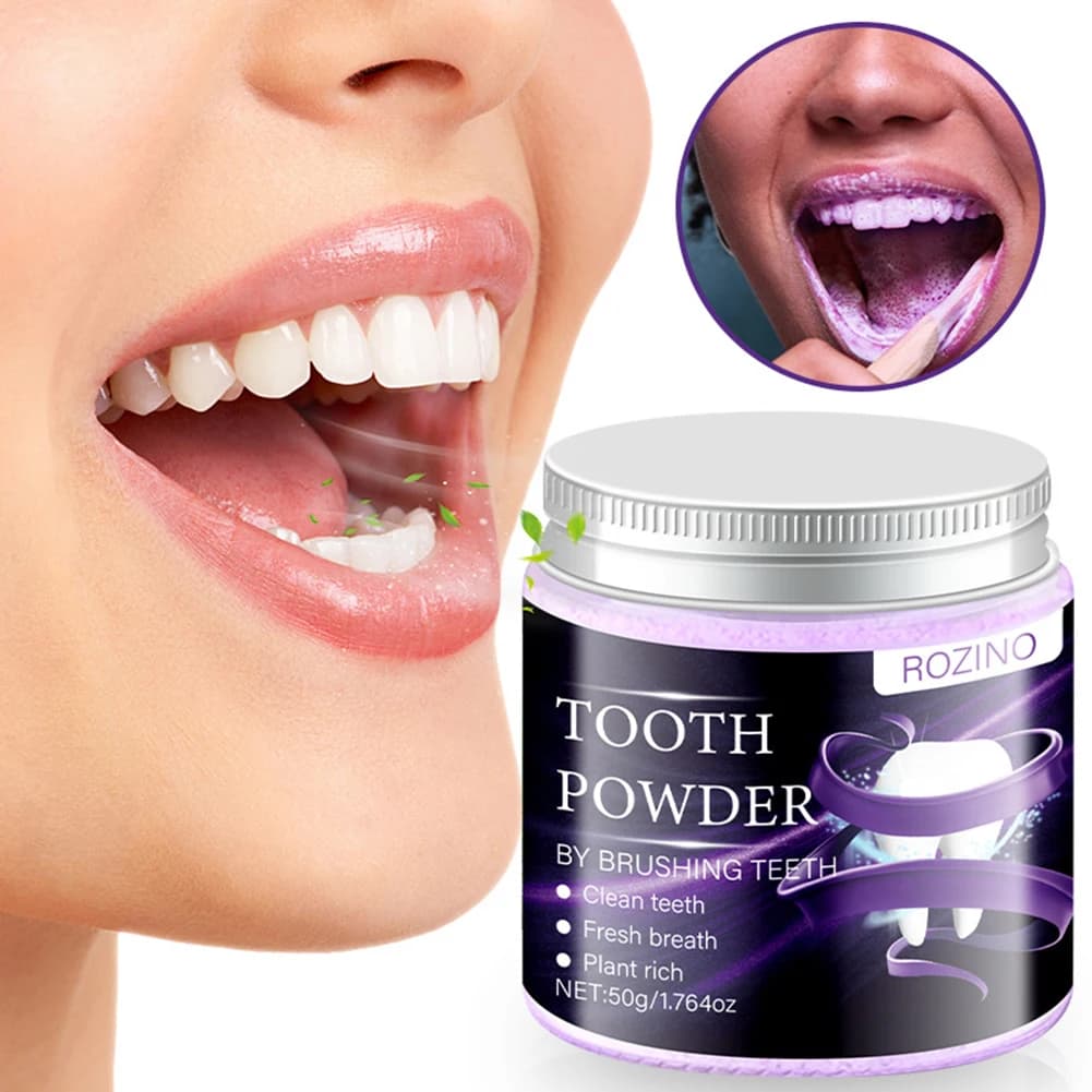 50g purple powder for teeth whitening, deep cleaning and tooth cleaning powder, removal of toothpaste spots for fresh breath, tooth care