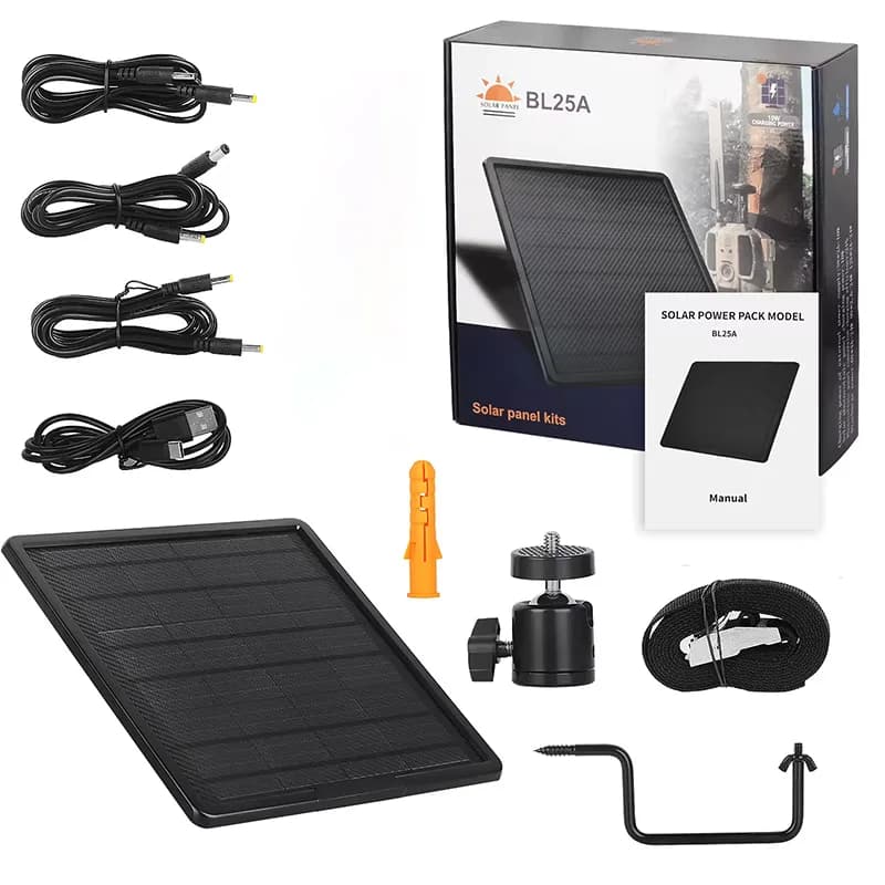 Kit Pannello Solare da Campeggio con Uscita 6V 9V 12V 10 Watt USB C, Batteria Integrata da 25000mAh e Inverter per Telecamera di Sicurezza Esterna
