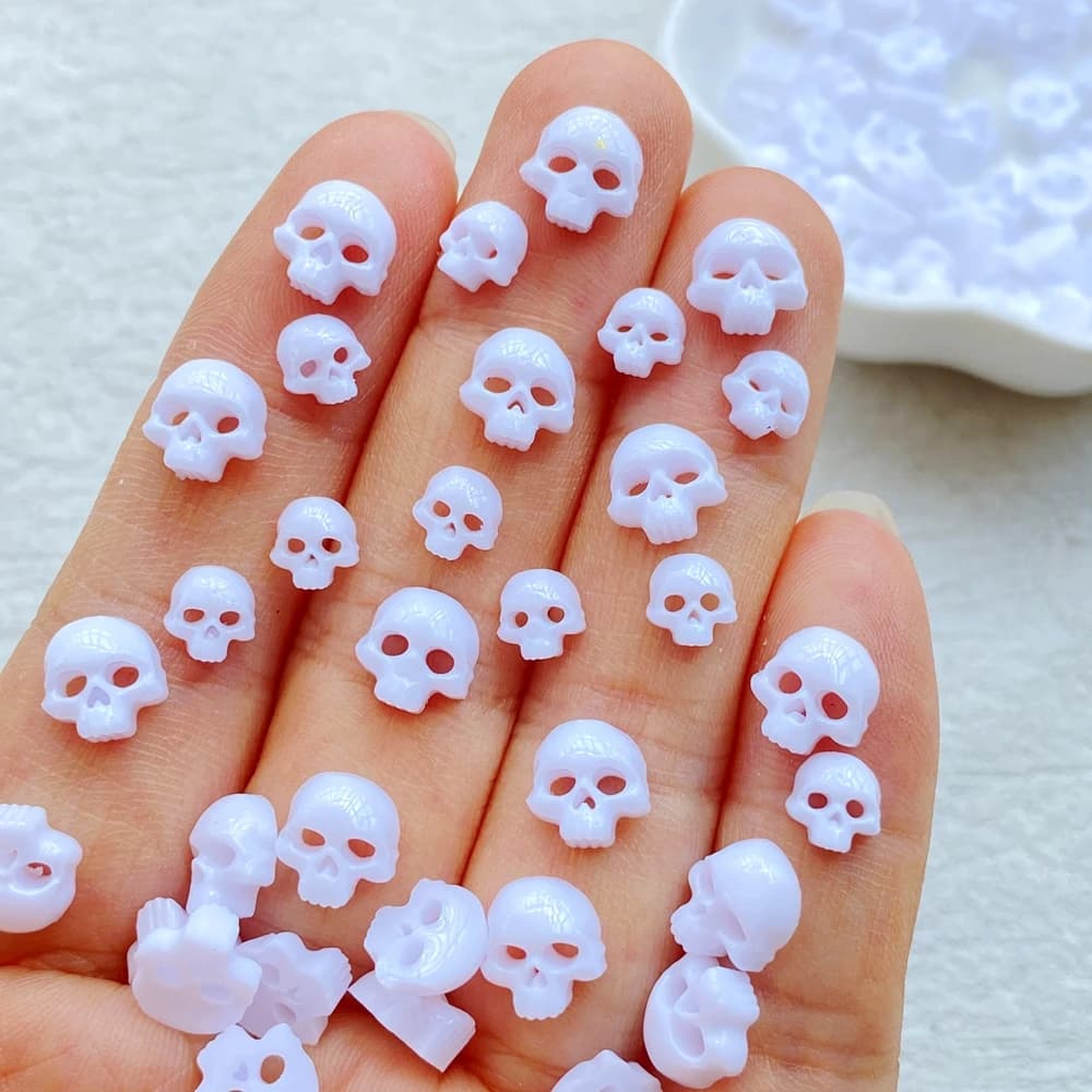 100Pcs Mixed Cartoon White Skull Resin Charms Cute Mini 3D Flatback Ornaments DIY Nail Art Decorations Jewelry Making Accessorie