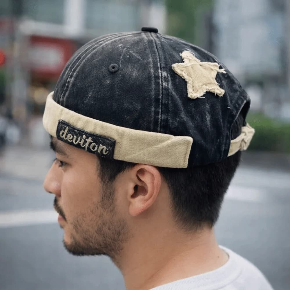 Vintage Trendy Docker Hat Adjustable Cotton Lavet Colorful Unit with Letters and Stars Braided
