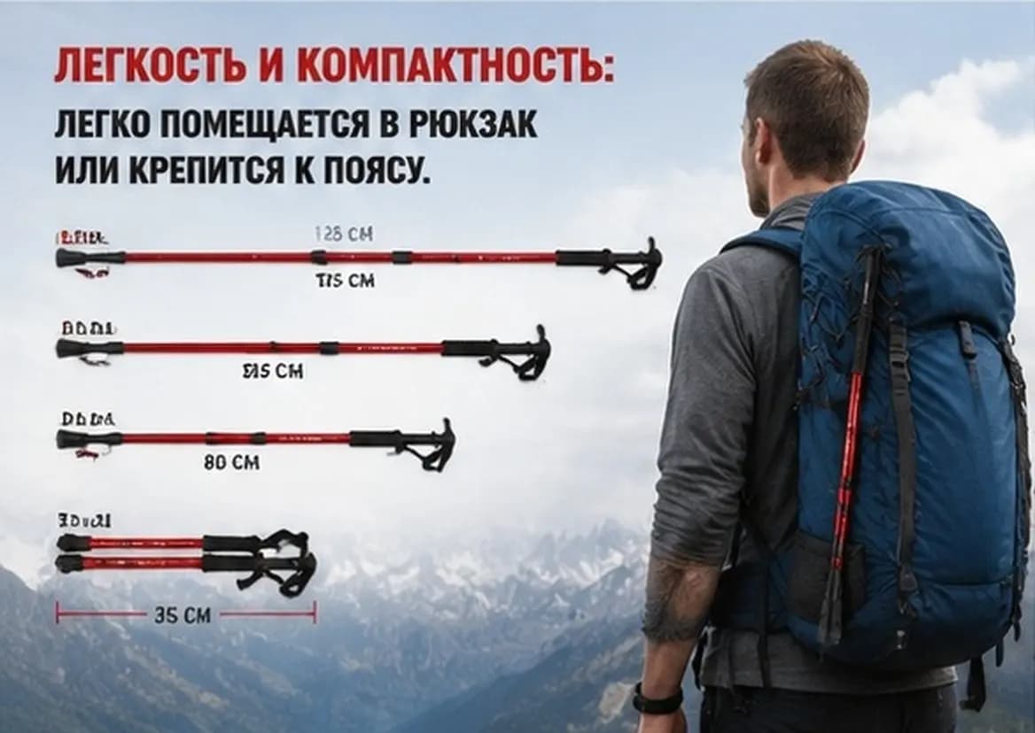 Four Section Collapsible Hiking Stick Adjustable Shock Absorbing Trekking Pole Lightweight Foldable Walking Cane Outdoor Hiking