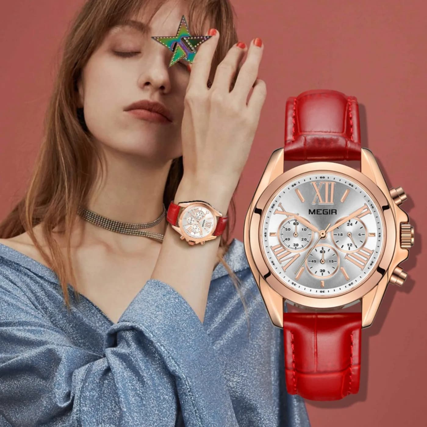 MEGIR Nuovo Orologio di Lusso in Pelle per Donna, Cronografo al Quarzo di Marca Top, Orologio da Polso Femminile Relogios Femininos 2114 Bianco