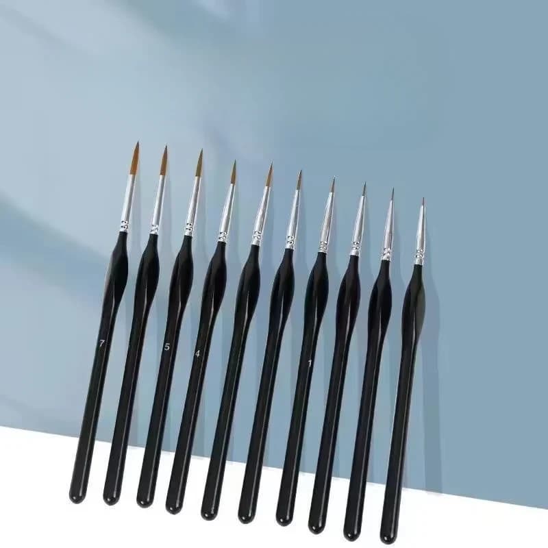 10Pcs/set Detail Paint Brush With Black Pole For Miniature Watercolor Oil Painting Drawing Liner Pen Stationery School Supplies