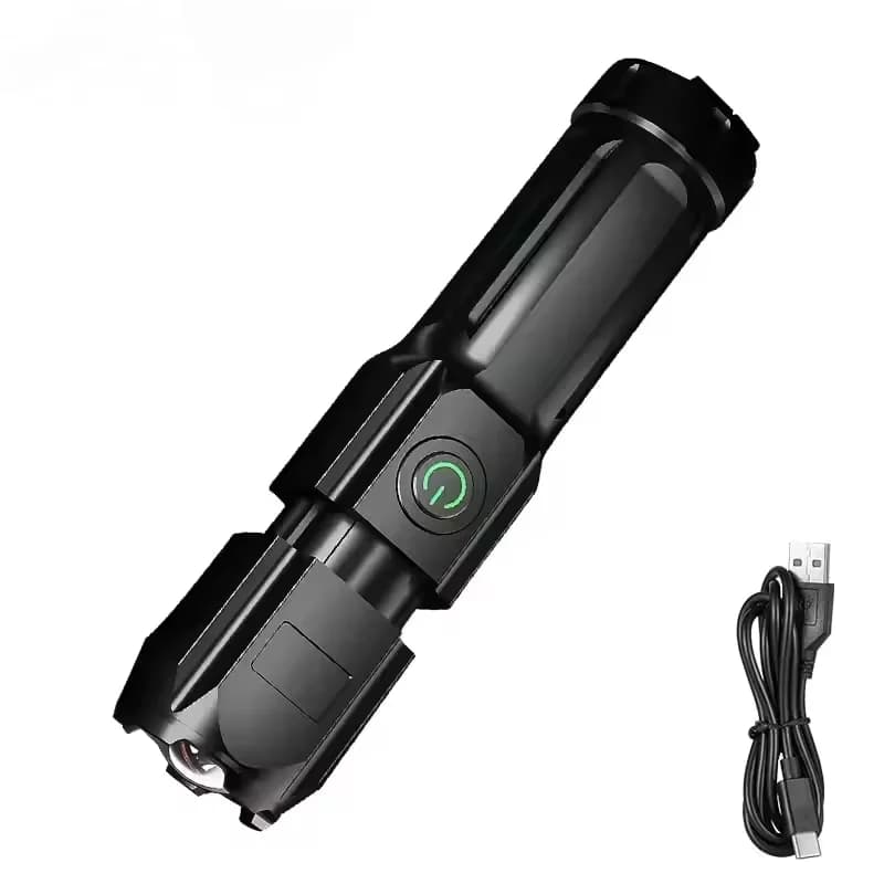 Potente torcia a LED ricaricabile USB batteria al litio incorporata zoom impermeabile pesca caccia campeggio torcia tattica