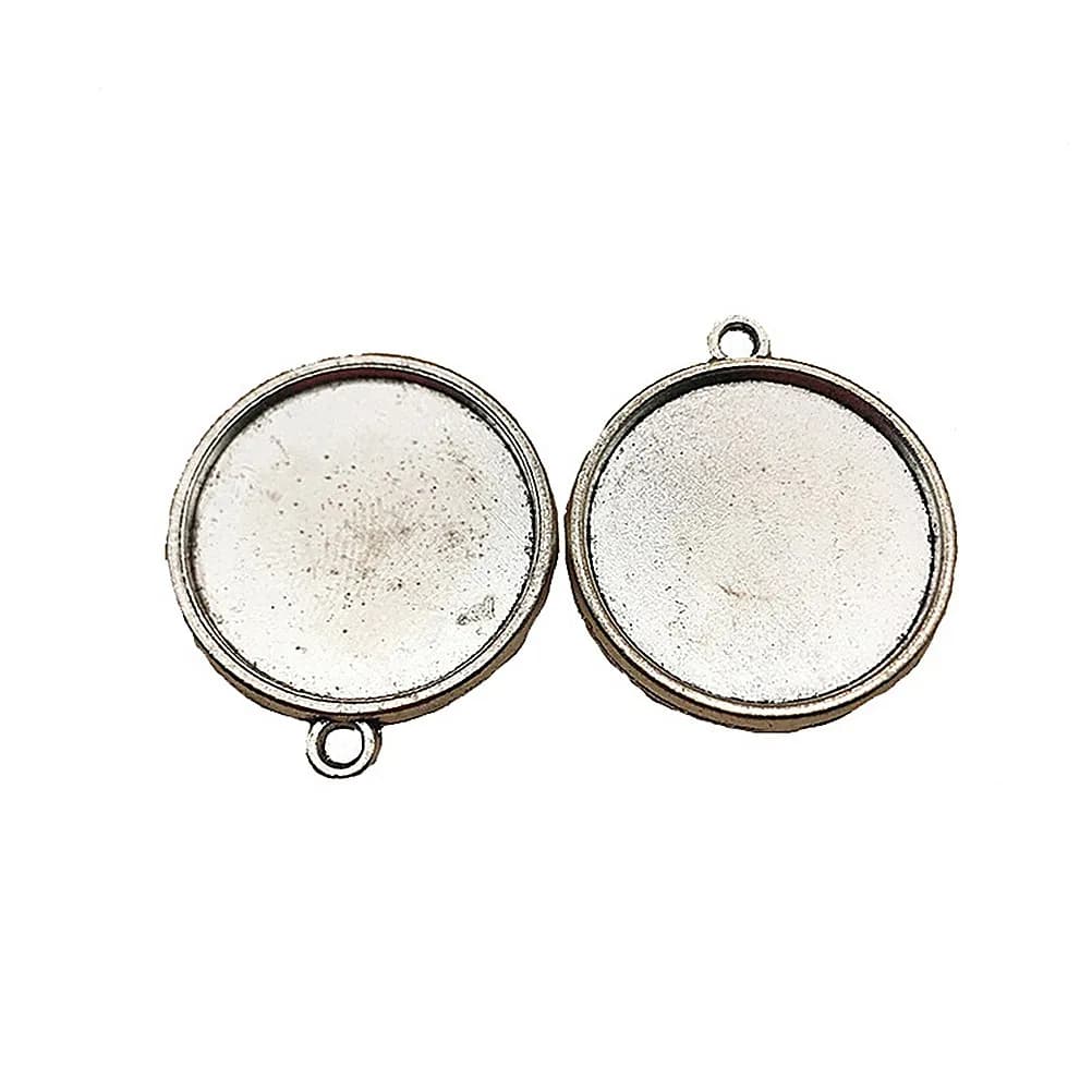 10Pcs Vintage Base Pad Pendant Flat Bottom Round Alloy DIY Jewelry Accessories Silver 20Mm Necklace Bracelet Charms