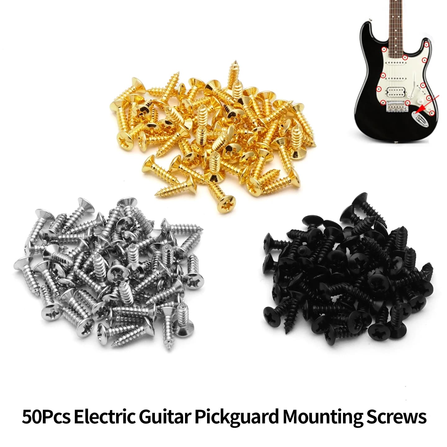 50 Pezzi Viti per Pickguard di Chitarra Elettrica e Basso 3x12mm, Viti di Montaggio per Protezioni Antigraffio