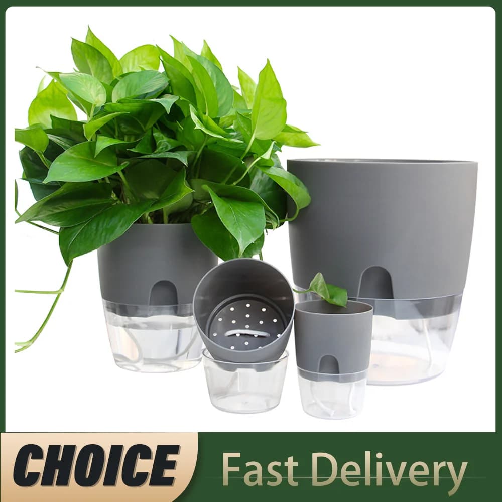 Vaso da fiori in plastica trasparente a doppio strato Vaso da fiori con irrigazione automatica Vaso per piante con irrigazione in corda di cotone con porta di iniezione