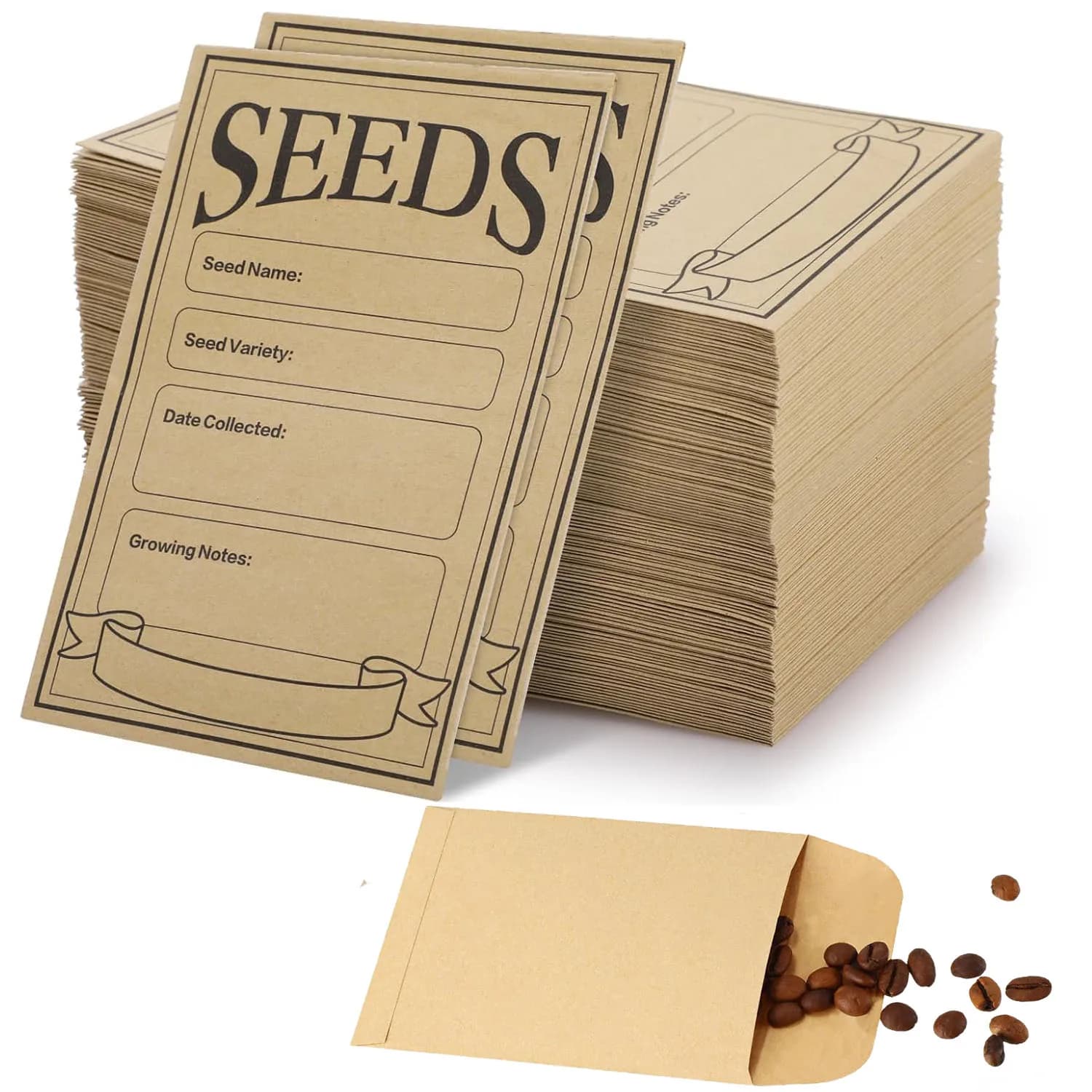 100/200PCS Brown Kraft Paper Seed Packages Self-adhesive Coin Bags for Storage Seeds Envelopes for Plant Flowers Vegetable Collection
