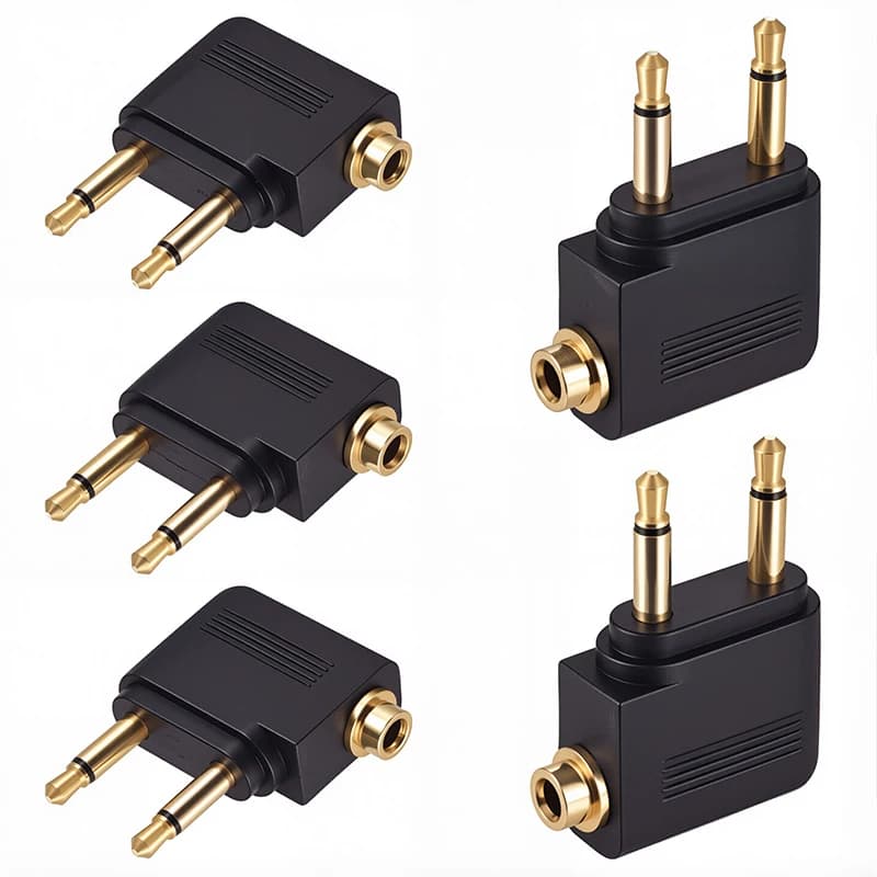 Adattatore convertitore per cuffie audio jack doppio da 3,5 mm da 2 pezzi per connettore per auricolari da viaggio per aereo aereo