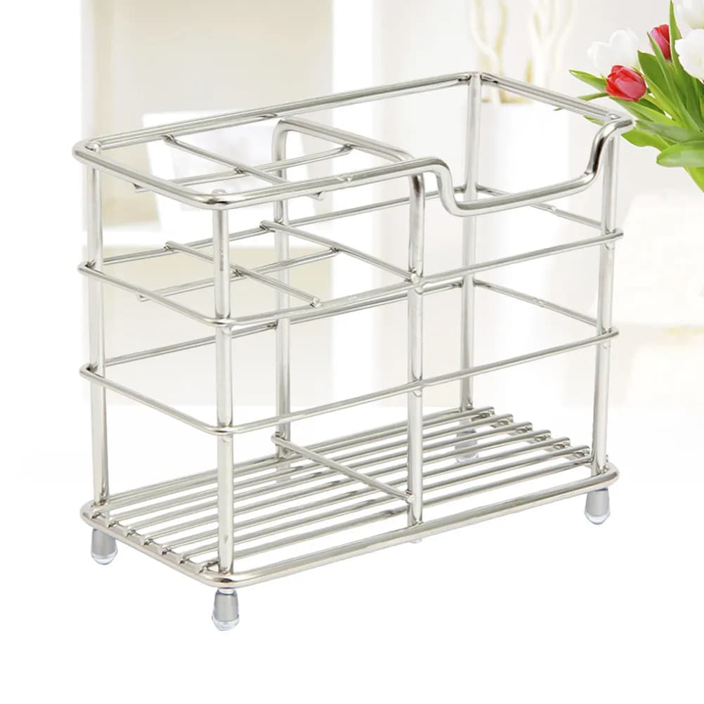 Stainless Steel Toothbrush Holder Rack for Family of 4 Large Capacity Storage for Toothbrushes Razors Toothpaste Facial Cleanser