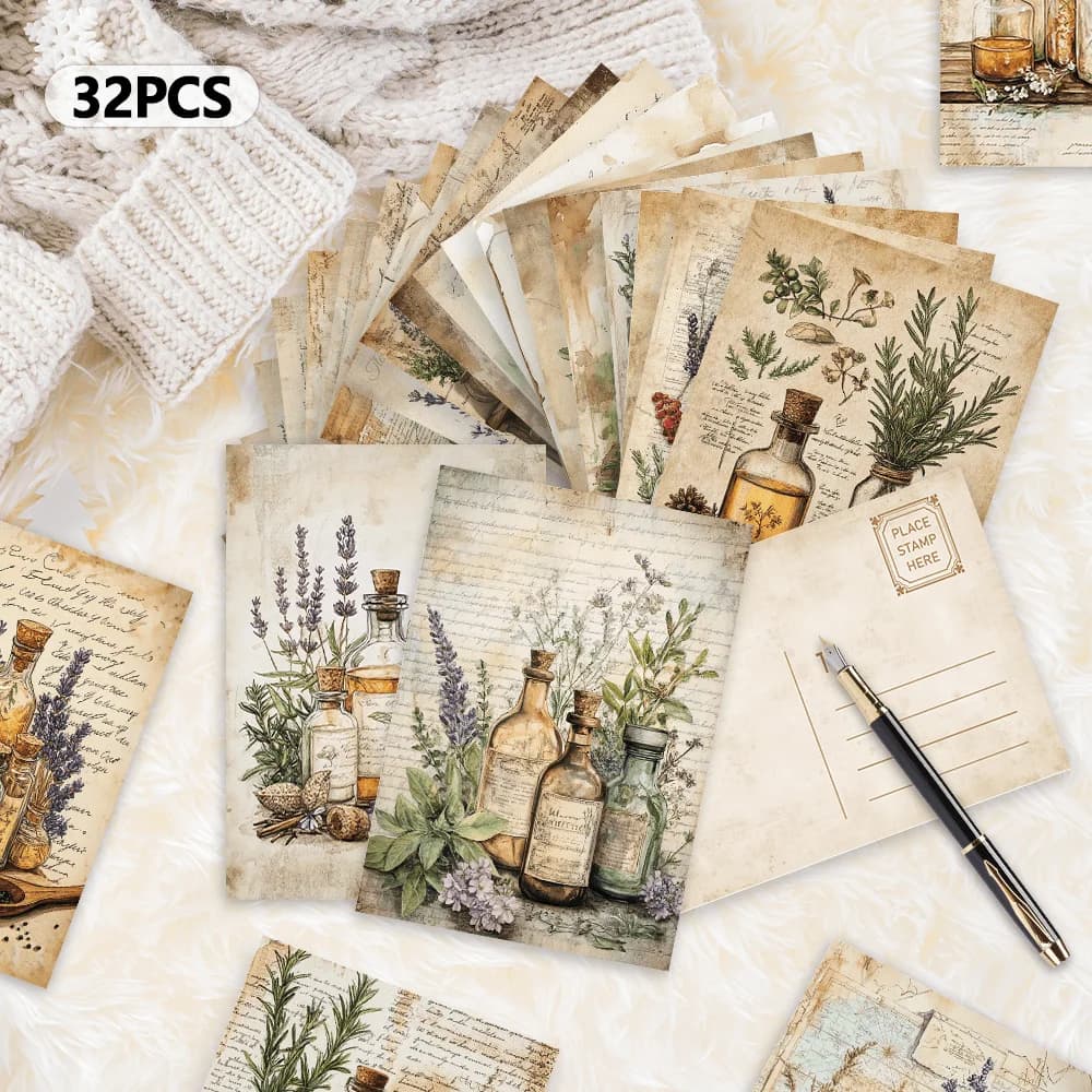 Cartoline vintage a base di erbe da 32 pezzi, biglietti d'auguri per le vacanze a tema erbace, decorazioni per il soggiorno, regalo per studenti, cartoncino spesso ad alta definizione