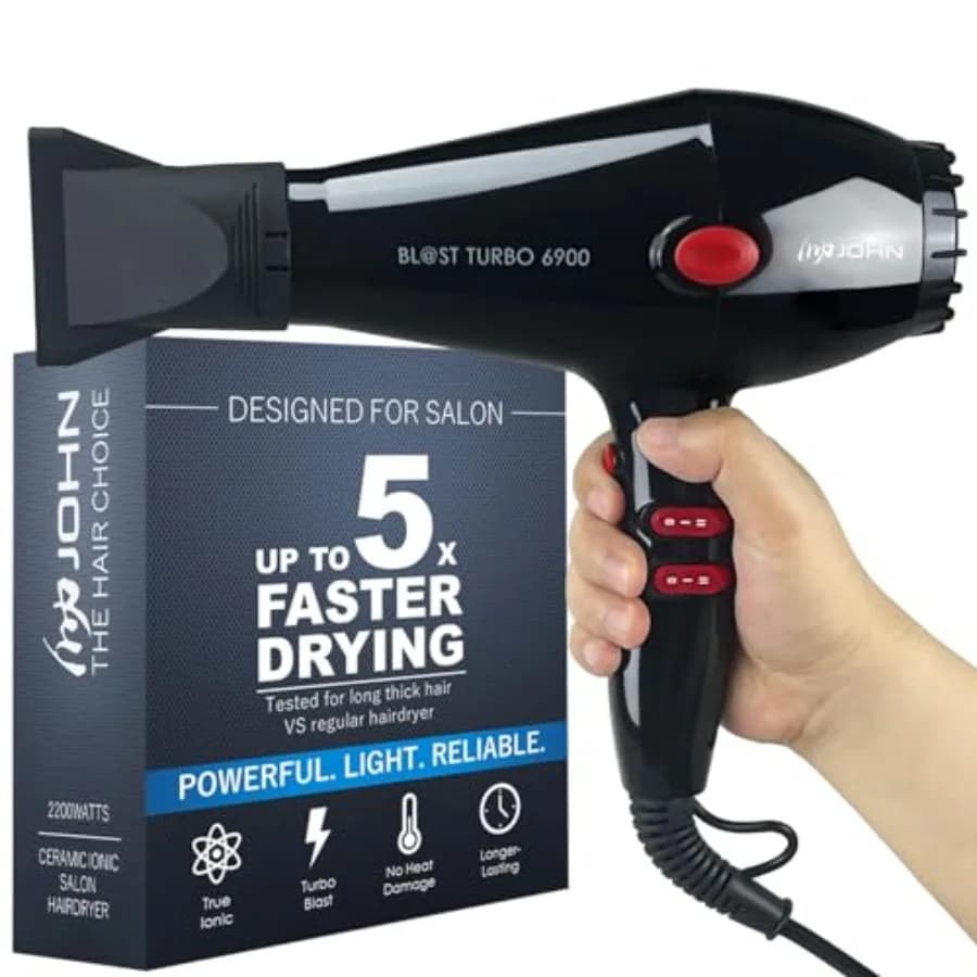Asciugacapelli Professionale Potente 2200W Ionico per Asciugatura Rapida Senza Danni ai Capelli Turbo 6900 Nero