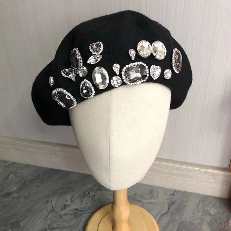 Women's Hat Strapless Elastic Comfortable Pearl Y2K Cap Autumn Women's Flat Mixed wool Lolita girls painter caps
