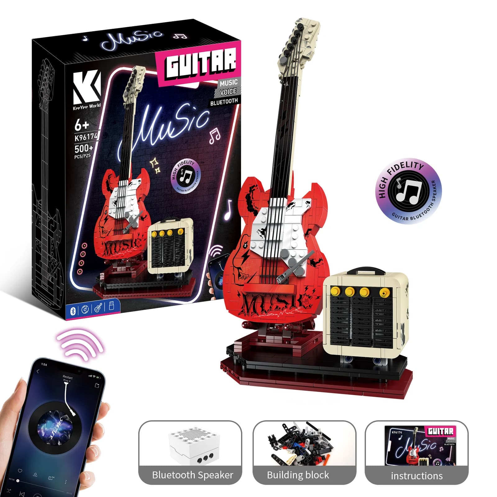 NUOVO 500 pz Tecnico Creativo APP Chitarra Building Blocks Mattoni Con Bluetooth Audio USB Regalo Moc Imposta Giocattoli Costruzione Per Il Capretto