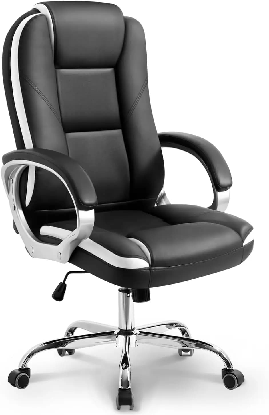 Sedia da ufficio ergonomica con schienale alto, altezza regolabile, supporto lombare e rivestimento in pelle PU - Nera