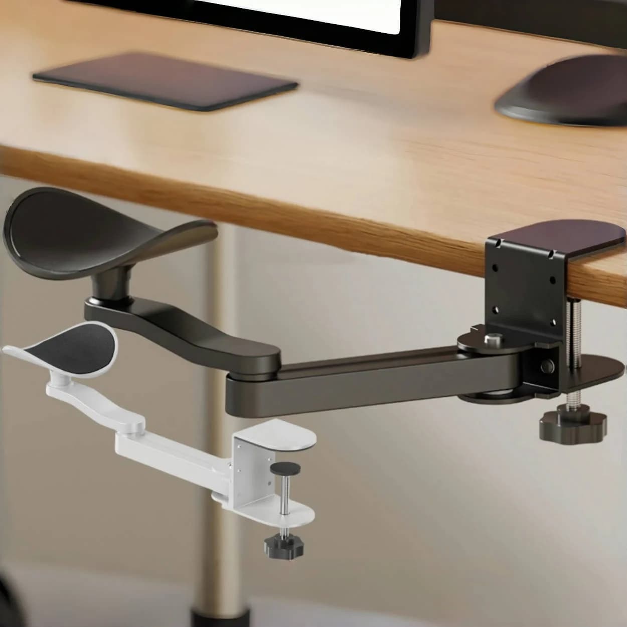 Supporto per bracciolo da scrivania in alluminio Cuscino girevole ergonomico per gomito Bracciolo a morsetto per piattaforma di estensione per tavolo da ufficio/casa/giochi