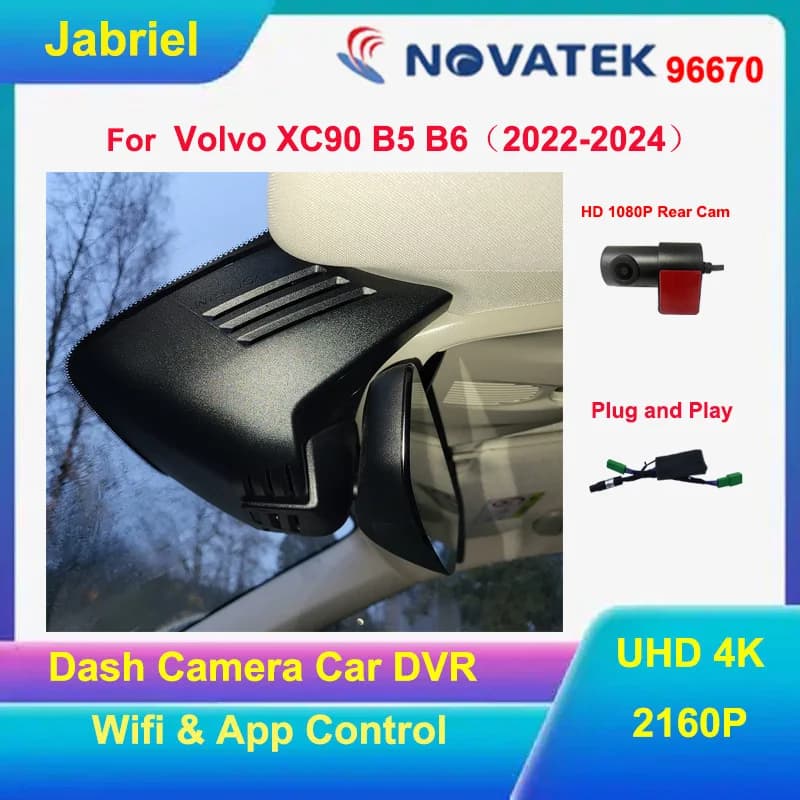 4K UHD Wifi Car DVR Dash Cam Rear Camera 2160P Video Recorder For Volvo XC90 B5 for Volvo XC90 B6 2022 2023 2024 Easy Install
