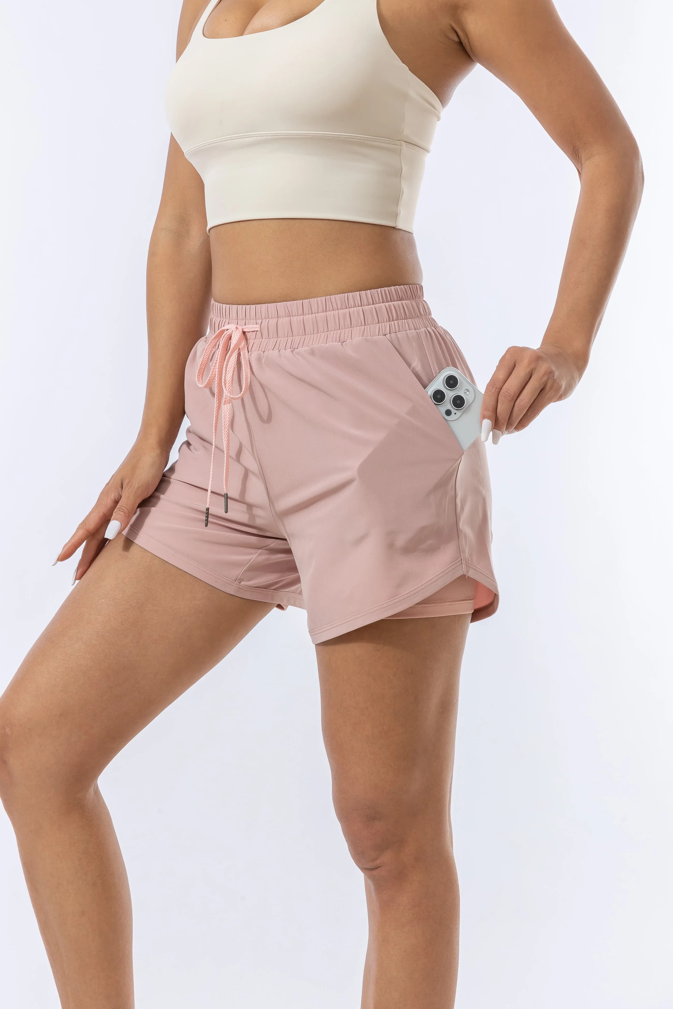 Pantaloncini Sportivi da Donna ad Asciugatura Rapida, Anti-Transparenza, a Strati, Estivi, Casual, per Fitness, Corsa, Allenamento, Yoga, Finto Due Pezzi