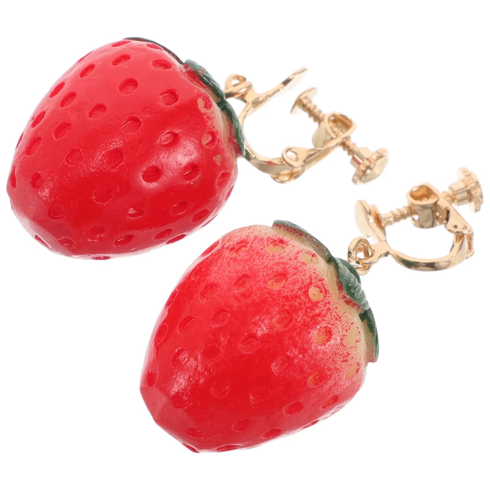 1Pair Clip-on Strawberry Earrings Realistic Fake Fruit Jewelry No Piercing Needed Cute Dangle Earrings for Women Weddings Party