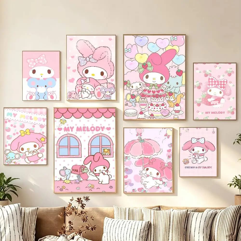 1PC Cute Cartoon My M-Melody Poster Self-adhesive Art Room Entrance Restaurant Wall Decor Art Painting