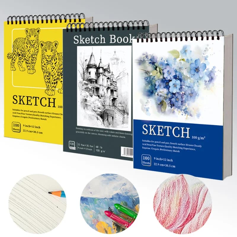 22.9x30.5cm Coil Sketchbook 100 Sheets/200 Pages Easy To Tear for Travel Sketching Painting Graffiti Design Draft