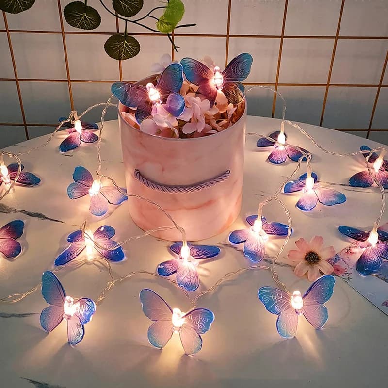 Luci da fata alimentate a batteria con luce a farfalla da 1,5 m/10 LED per la decorazione domestica, compleanno, matrimonio, baby shower, decorazione per feste