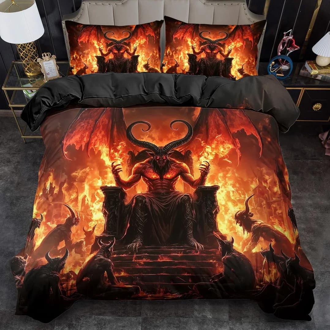 Set copripiumino 2/3 pezzi, set copripiumino con stampa Fantasy Flame Demon, set biancheria da letto stile King Queen, poliestere lavabile in lavatrice