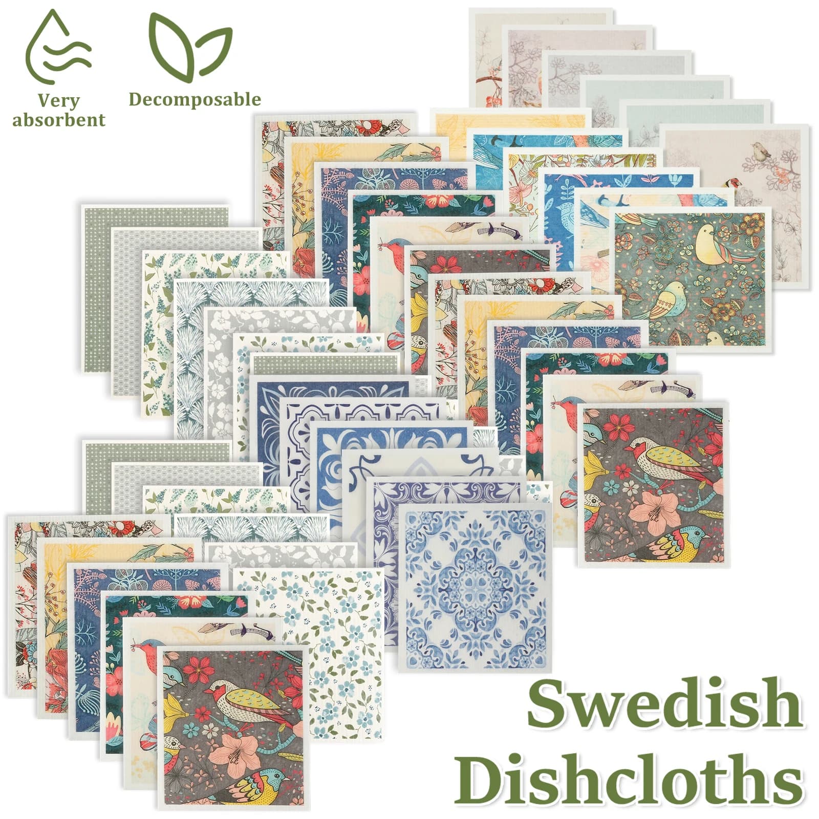 6-12Pcs Dish Towels Kitchen Cellulose Cotton Cleaning Cloths Absorbent Swedish Rags Soft Reusable Wet Dry Household Dishcloths