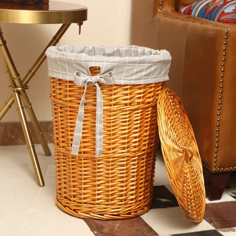 Stylish Rattan basket with lid for home textured braided object holders